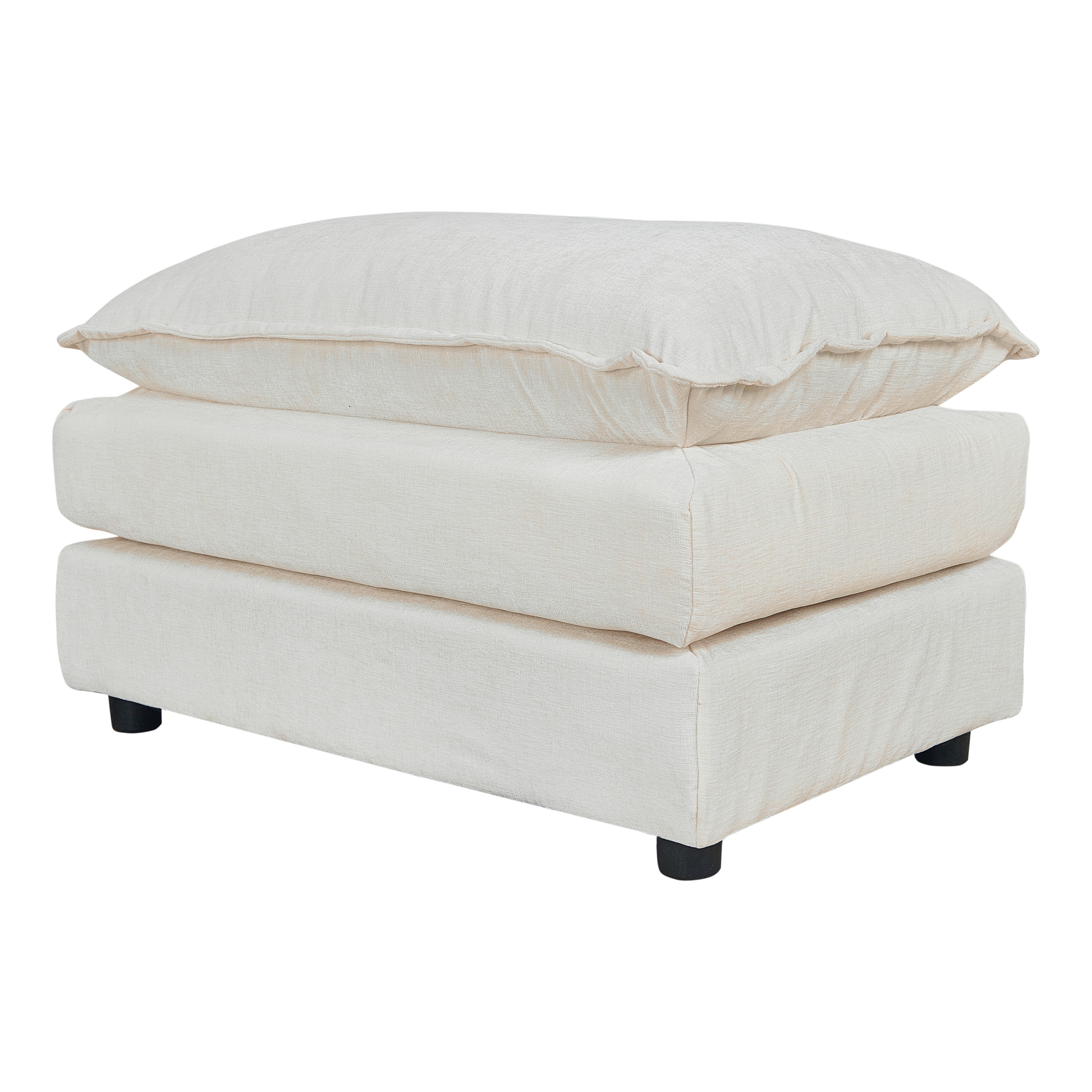 Beige Fabric Ottoman – 3-Layer Plush Footrest With Wood, Stainless Steel Frame, Modern Living Room Extra Seat, Footstool_voghion.com